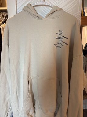 Men's Cream Graphic Pullover Hoodie - Positive Word Print